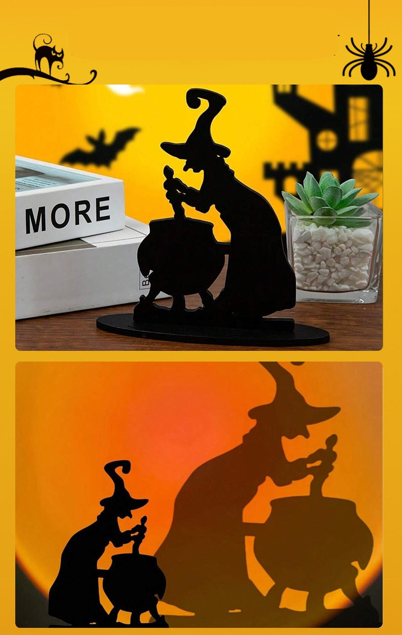 Houten Halloween Heks met Kat Figuur – Decoratieve Apotheek Ornament Herfstdecoratie voor Feestelijke Sfeer | Sulvida
