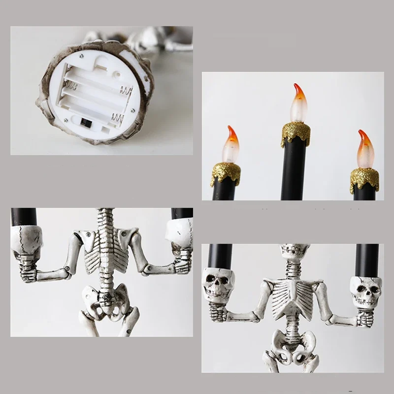 Schedel Kandelaar met LED Kaars Goud Rood Zilver Halloween Gothic Decoratie Sfeerverlichting Tafel Woonkamer | Sulvida