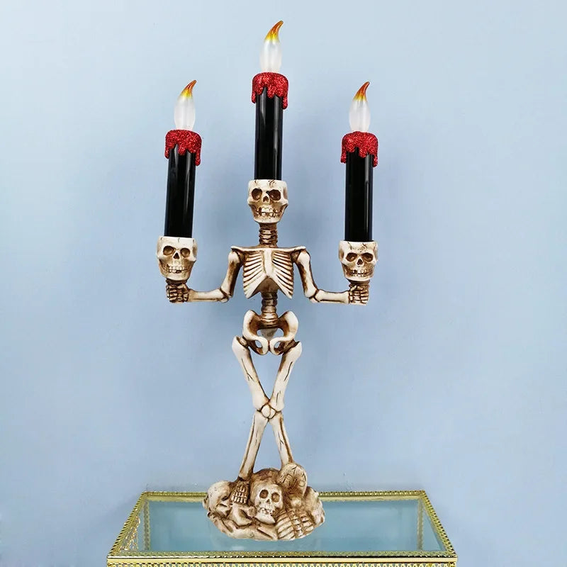 Schedel Kandelaar met LED Kaars Goud Rood Zilver Halloween Gothic Decoratie Sfeerverlichting Tafel Woonkamer | Sulvida