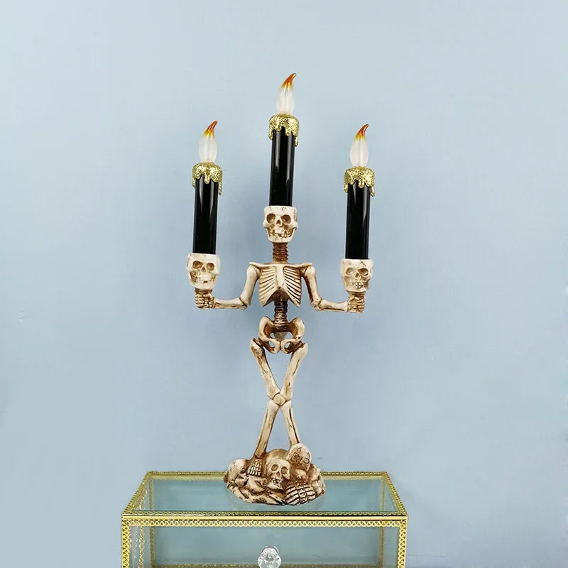 Schedel Kandelaar met LED Kaars Goud Rood Zilver Halloween Gothic Decoratie Sfeerverlichting Tafel Woonkamer | Sulvida