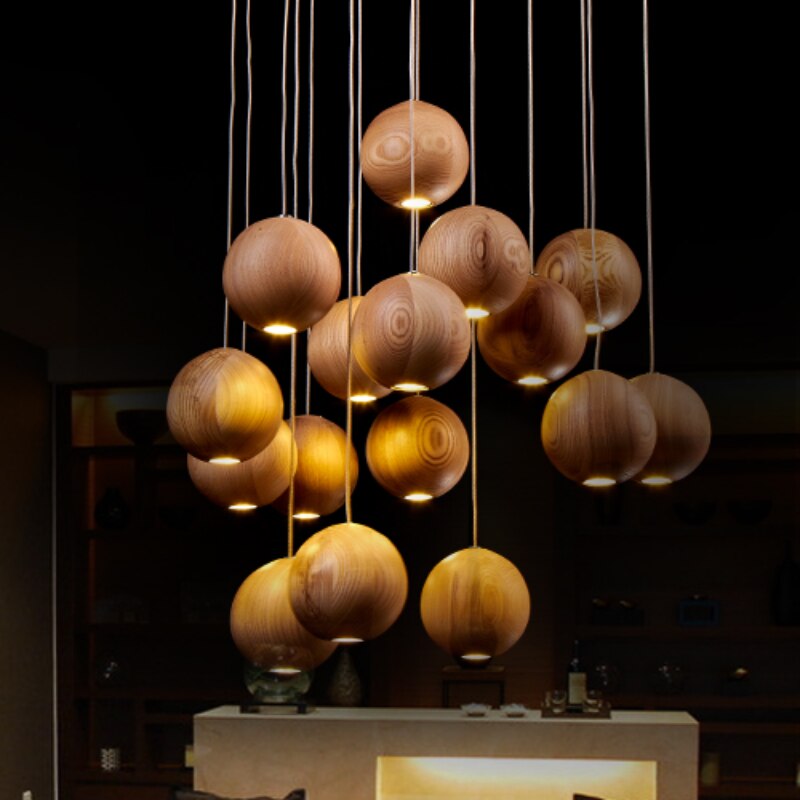 Houten Hanglamp Bol Ø10cm Warm Scandinavisch Design Natuurlijk Hangverlichting Eetkamer Woonkamer Sfeervol | Sulvida