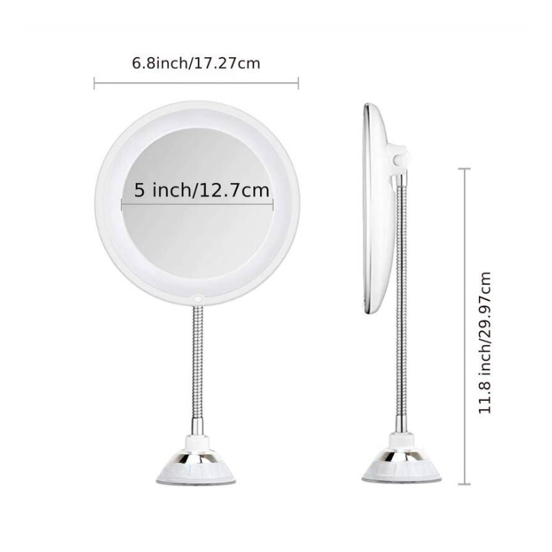Vergrotende Make-upspiegel met LED-verlichting – 10x Vergroting, Flexibele Arm, Zuignap Montage – Badkamerspiegel voor Scheren en Huidverzorging | Sulvida