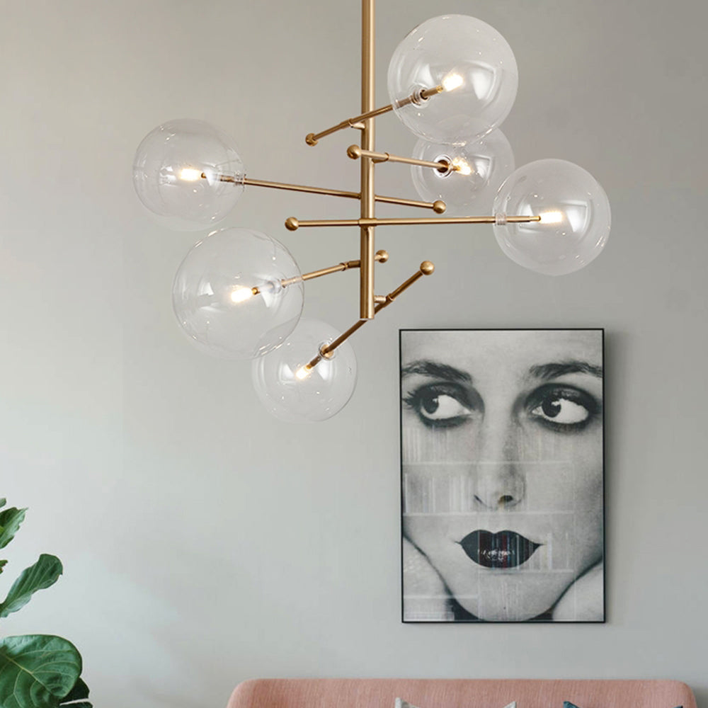 Hanglampen met Glazen Bollen Goud 6 of 8 Lichtpunten LED Inclusief Woonkamer Slaapkamer Eetkamer Design | Sulvida