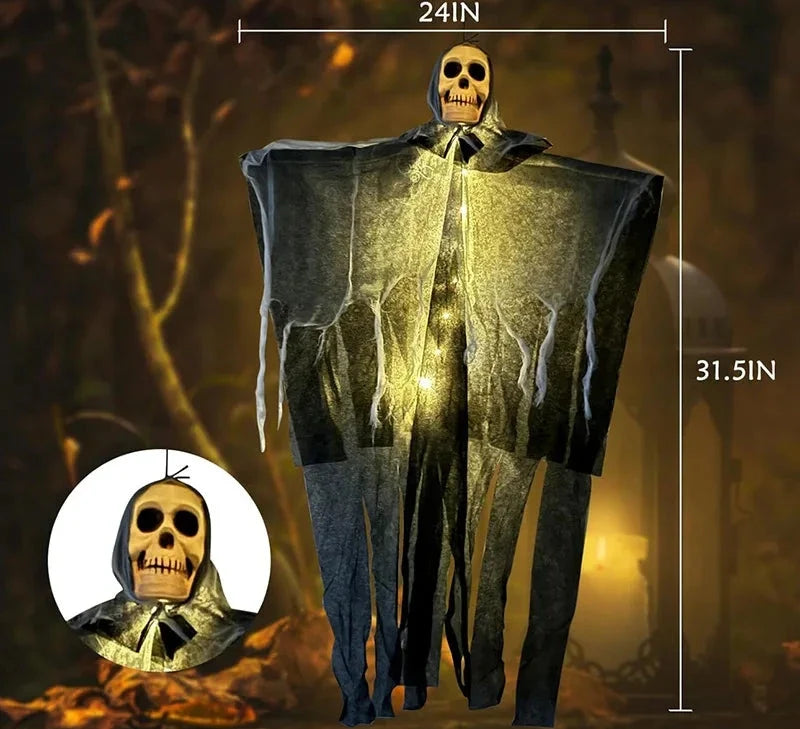 Verlichte Hangdecoratie Spookfiguur 61x80cm Halloween Schedel Gaas Tuindecoratie Horror Feest Griezel | Sulvida