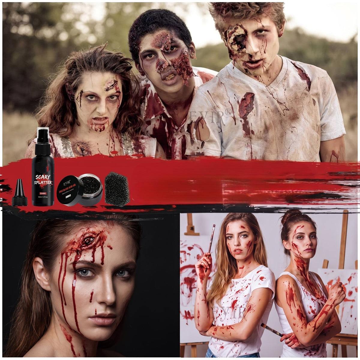 Halloween Schminkset Nepbloed 5-Delig Afwasbaar voor Zombie Horror Monster Kostuumeffecten Griezel Make-up | Sulvida
