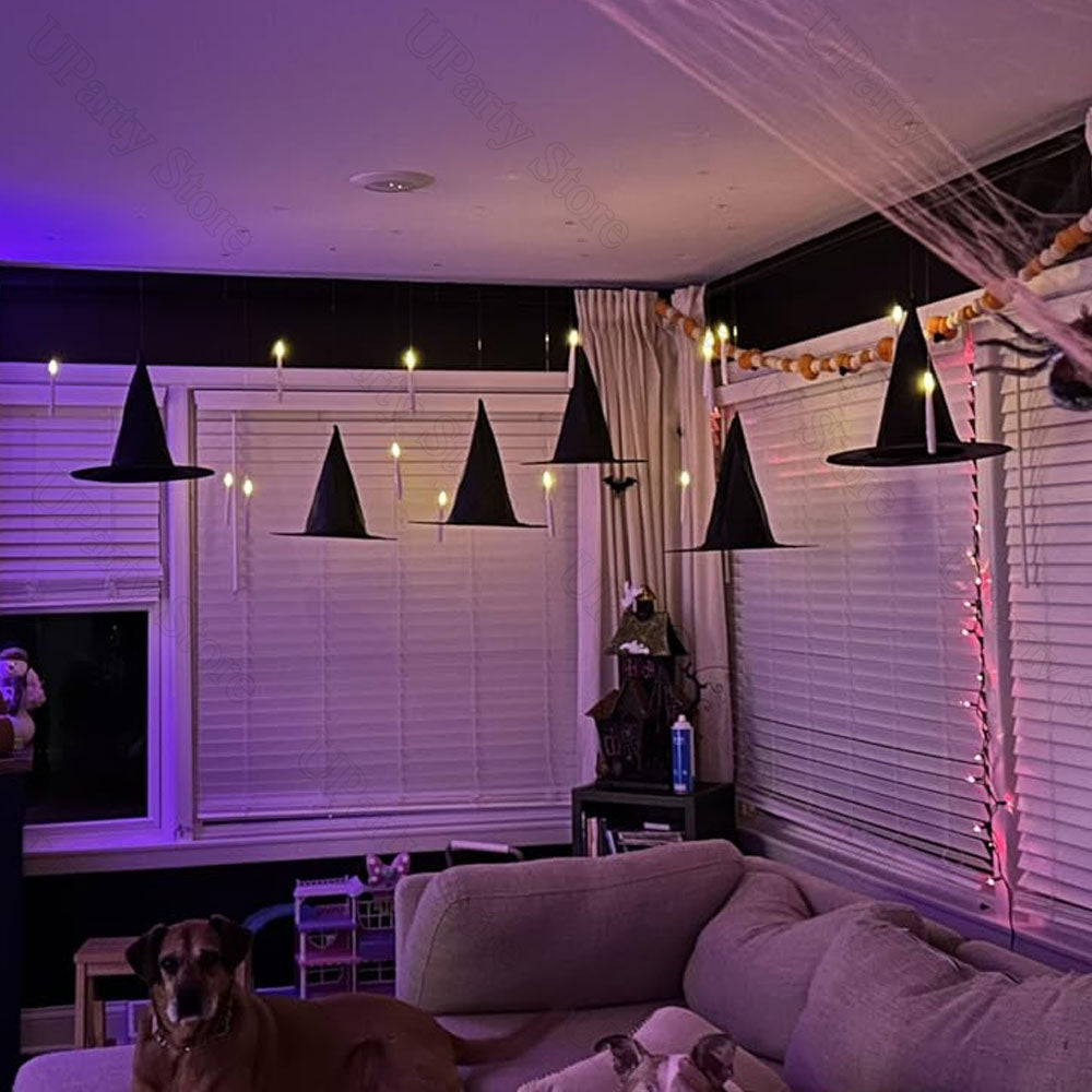 Zwevende Heksenhoedenset 12-delig Zwart Decoratie Halloween Feest Spookachtig Interieur Binnen Buiten Ophangen | Sulvida