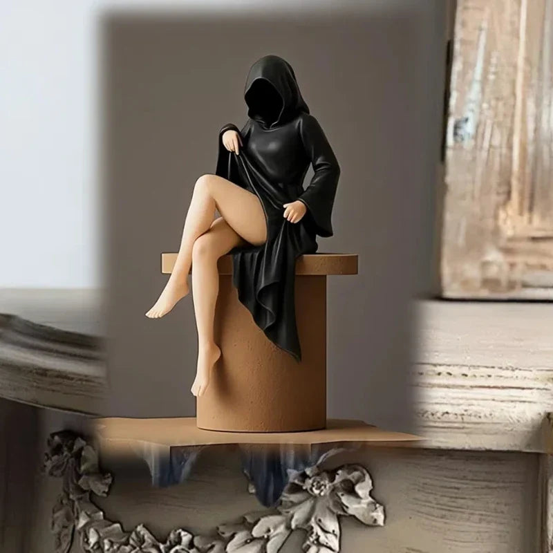 Zwarte Vrouwenfiguur met Masker Decoratie Woonkamer Interieur Kast Schoorsteenmantel Halloween Sfeer | Sulvida