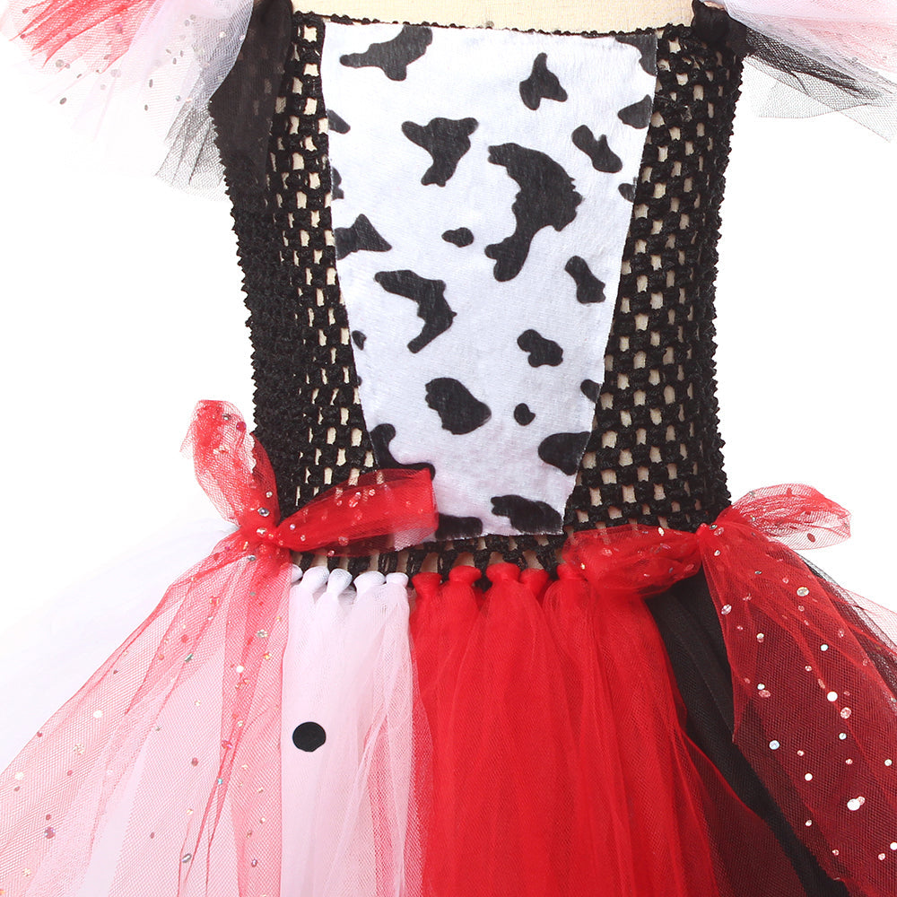Villain Tutu Jurk Zwart-Wit voor Meisjes – Dalmatiër Print Verkleedjurk Halloween Carnaval Feest Kostuum | Sulvida