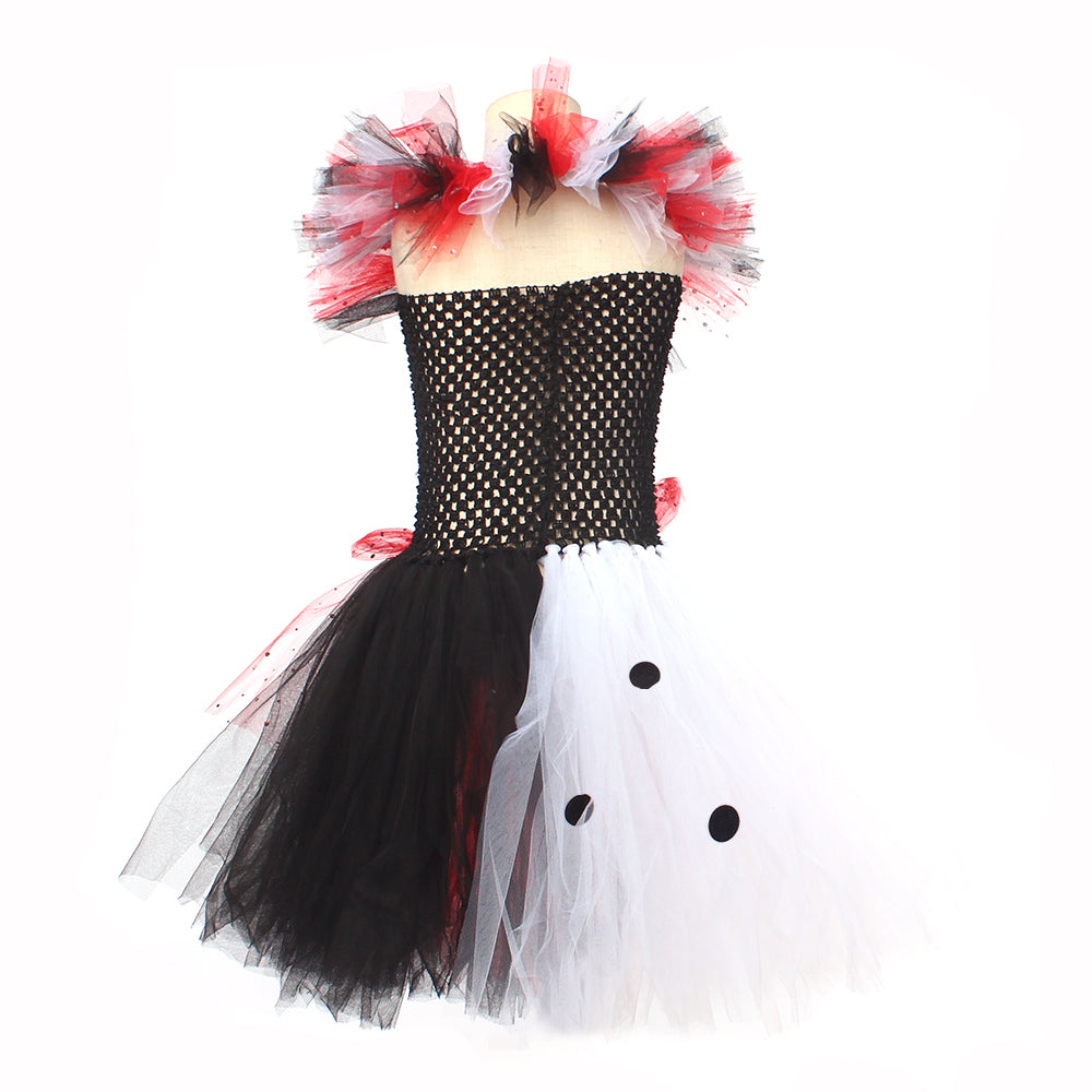 Villain Tutu Jurk Zwart-Wit voor Meisjes – Dalmatiër Print Verkleedjurk Halloween Carnaval Feest Kostuum | Sulvida