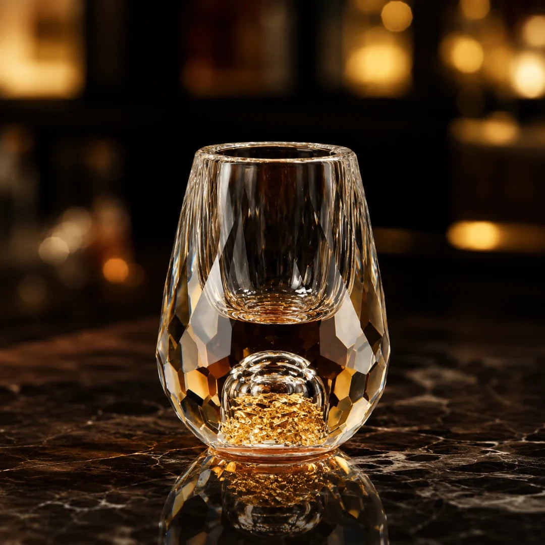 Kristallen Shotglaasje met Goudaccent Luxe Borrelglas voor Sterkedrank Wodka Tequila 15ml Feestelijk | Sulvida