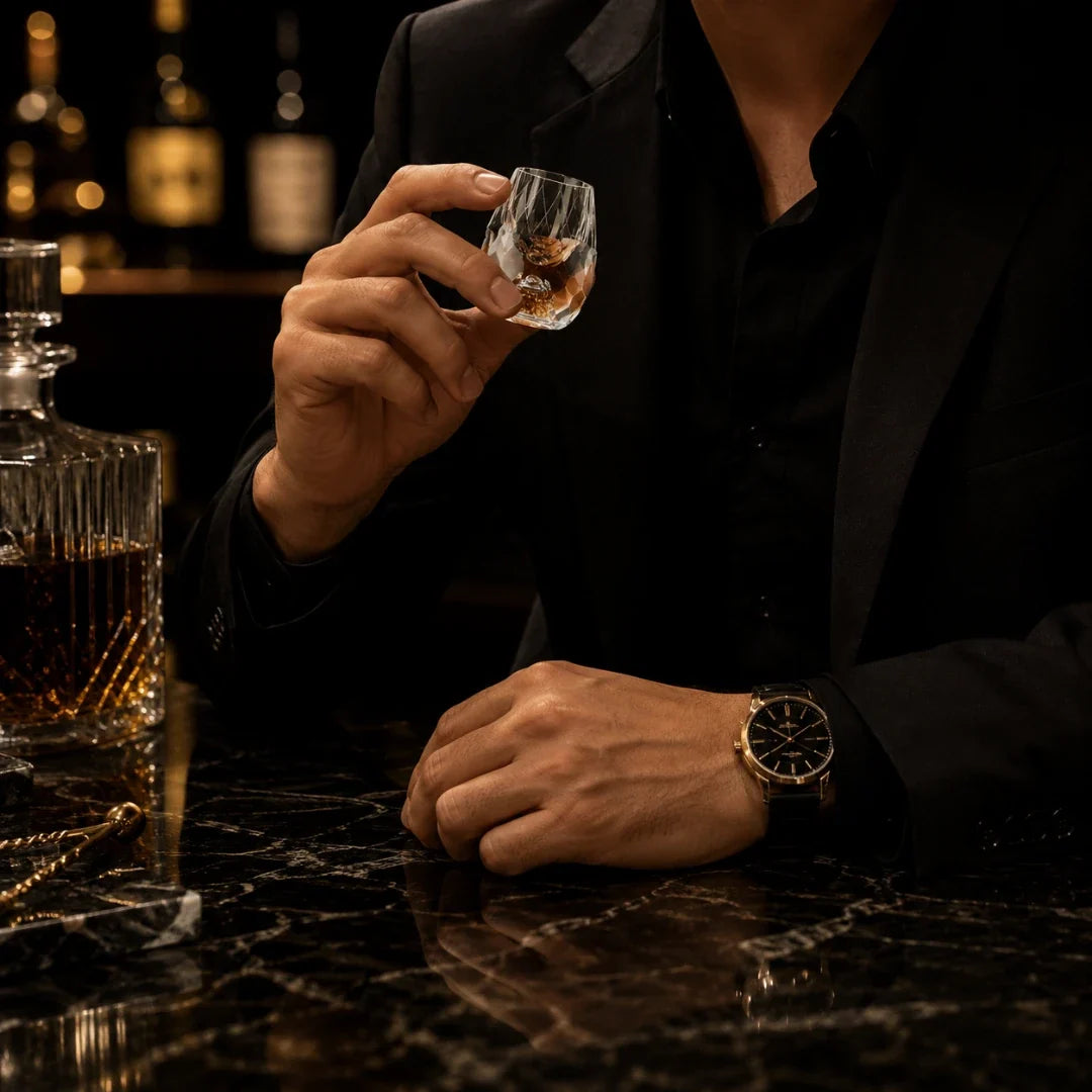 Kristallen Shotglaasje met Goudaccent Luxe Borrelglas voor Sterkedrank Wodka Tequila 15ml Feestelijk | Sulvida