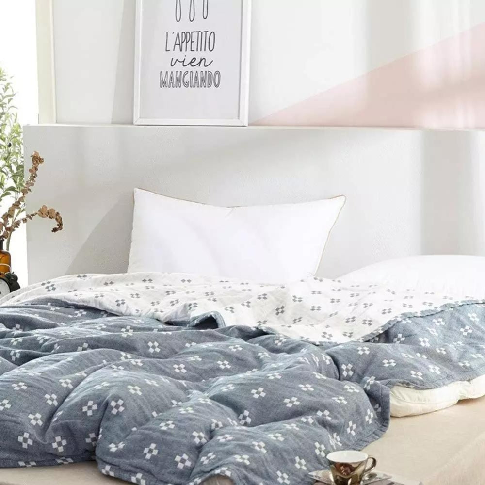 Katoenen Gauze Plaid met Diamantstructuur 3-Laags Luchtig Deken Zomerplaid voor Bed en Zetel Ademend Zacht | Sulvida