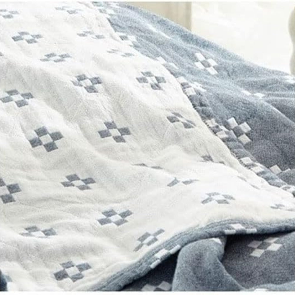 Katoenen Gauze Plaid met Diamantstructuur 3-Laags Luchtig Deken Zomerplaid voor Bed en Zetel Ademend Zacht | Sulvida