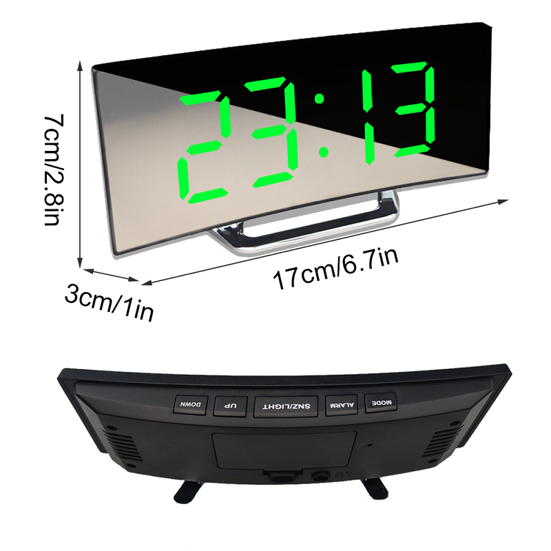 LED Spiegelwekker met Automatische Dimfunctie | Gebogen Display voor Optimale Aflezing | Dag- en Nachtmodus | Moderne Bureauklok met Groot Digitaal Scherm | Sulvida