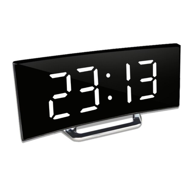 LED Spiegelwekker met Automatische Dimfunctie | Gebogen Display voor Optimale Aflezing | Dag- en Nachtmodus | Moderne Bureauklok met Groot Digitaal Scherm | Sulvida