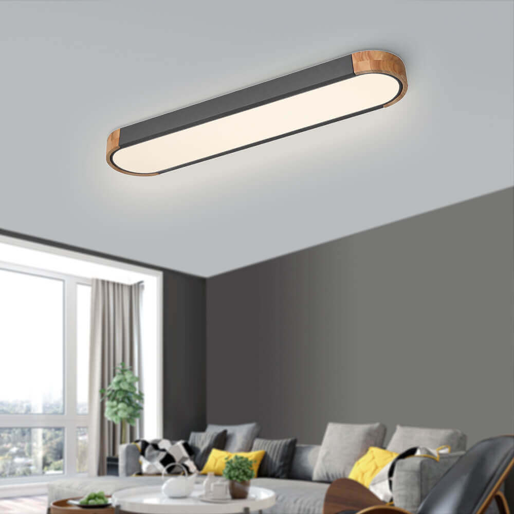 Ovale plafondlamp LED dimbaar 95cm mat zwart wit grijs hout minimalistisch modern design woonkamer slaapkamer | Sulvida