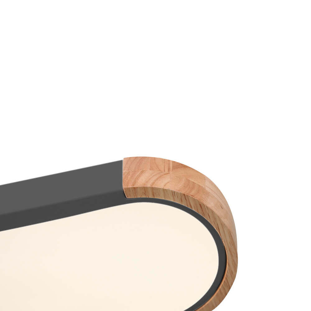 Ovale plafondlamp LED dimbaar 95cm mat zwart wit grijs hout minimalistisch modern design woonkamer slaapkamer | Sulvida