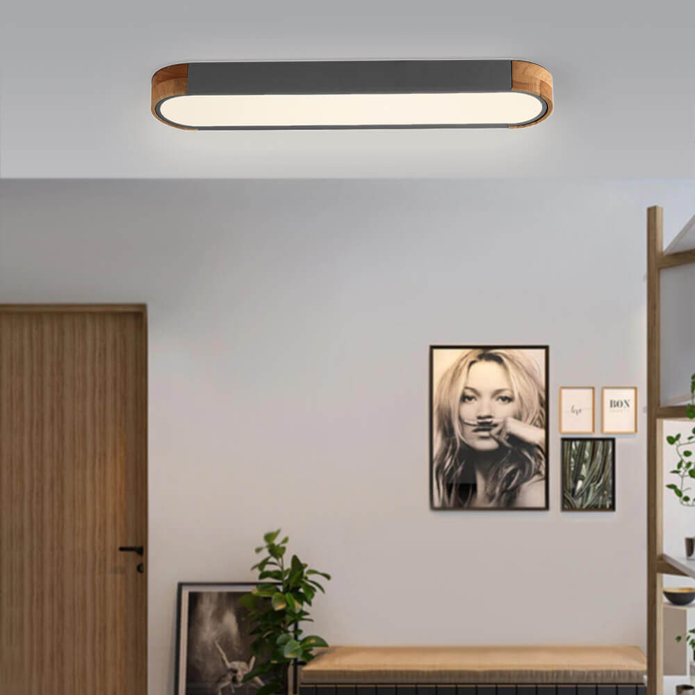 Ovale plafondlamp LED dimbaar 95cm mat zwart wit grijs hout minimalistisch modern design woonkamer slaapkamer | Sulvida