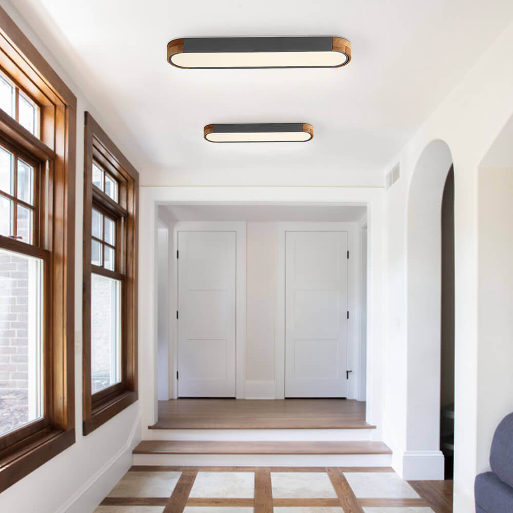 Ovale plafondlamp LED dimbaar 95cm mat zwart wit grijs hout minimalistisch modern design woonkamer slaapkamer | Sulvida