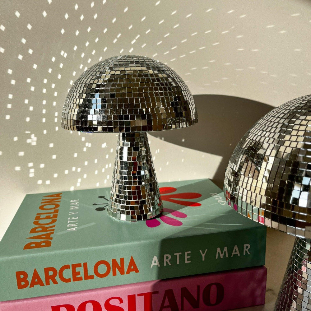 Disco Paddenstoel Lamp Zilver met Spiegeleffect – Retro LED Sfeerlamp voor Woonkamer Interieur Sfeerverlichting | Sulvida