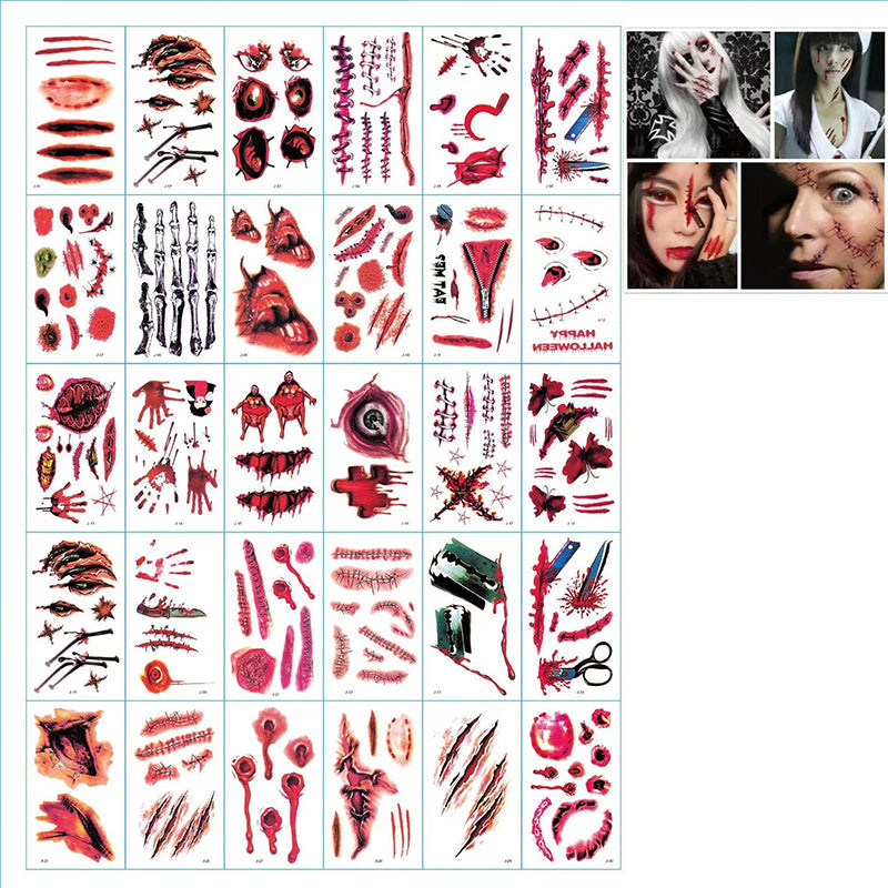Tijdelijke Horror Tattoo Set Griezelig Realistische Halloween Party Make-up Cosplay Nep Wonden Littekens | Sulvida