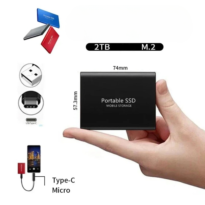Externe SSD-schijf 2TB compacte opslag voor snelle back-ups laptops desktops USB-C beveiliging hoge snelheid | Sulvida