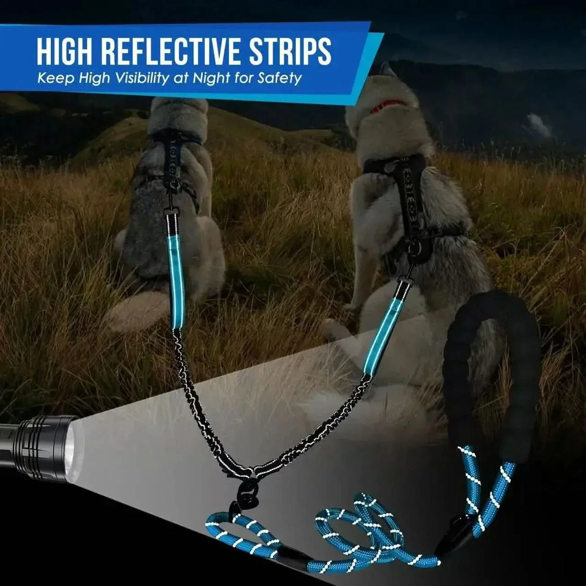 Laisse pour 2 chiens avec raccord pivotant à 360°, amortisseur de chocs, réfléchissante, pour les promenades et le dressage | Sulvida