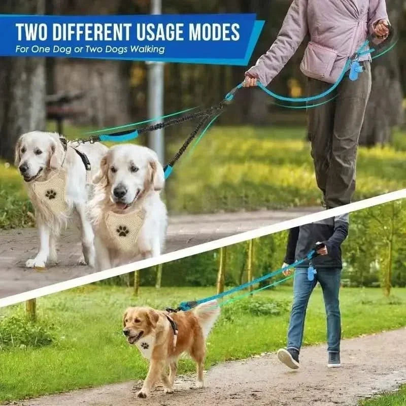 Laisse pour 2 chiens avec raccord pivotant à 360°, amortisseur de chocs, réfléchissante, pour les promenades et le dressage | Sulvida