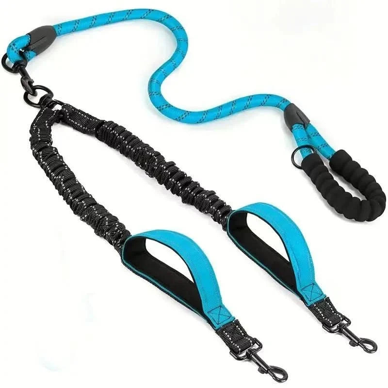 Laisse pour 2 chiens avec raccord pivotant à 360°, amortisseur de chocs, réfléchissante, pour les promenades et le dressage | Sulvida
