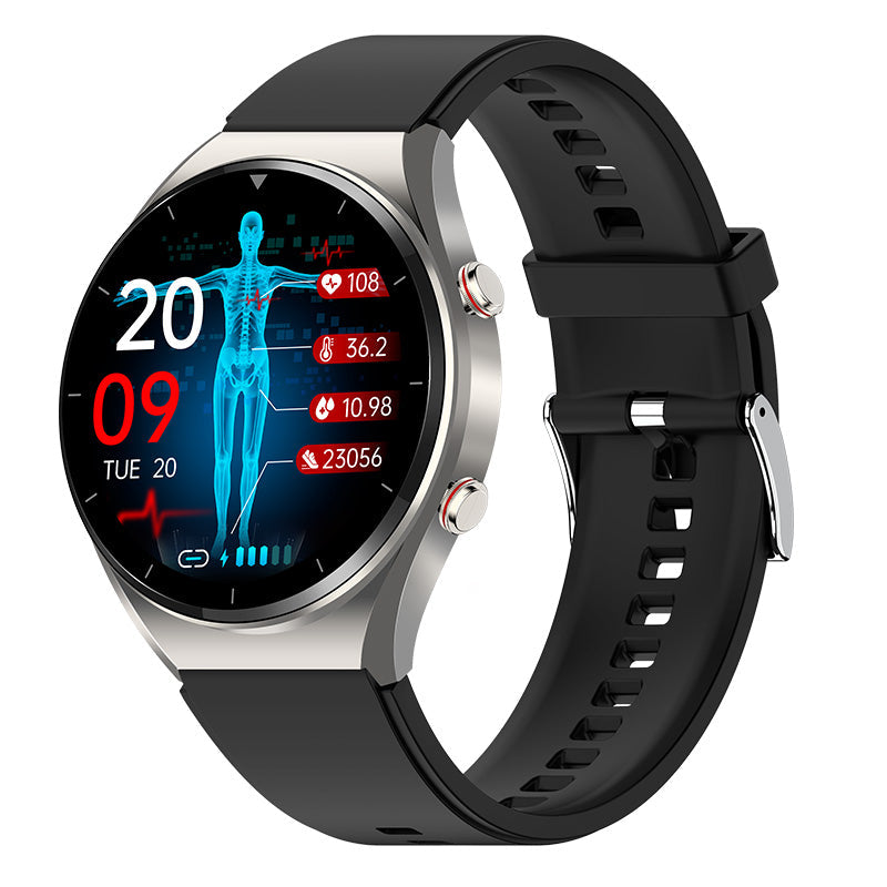 Smartwatch Gezondheidsmonitor met ECG Bloeddruk Hartslagmeting Zwart Zilver Sporthorloge | Sulvida