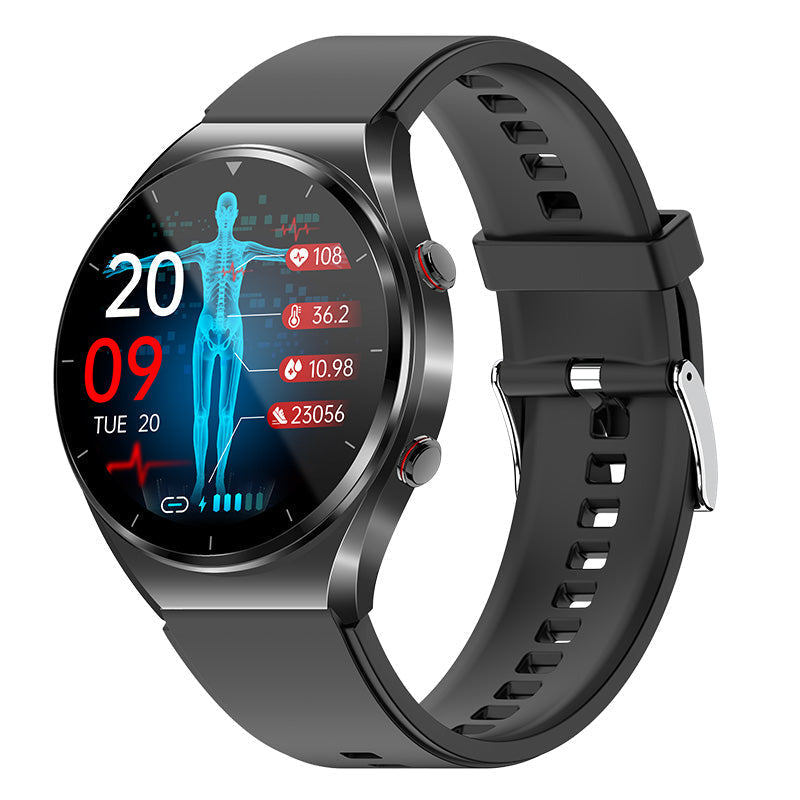 Smartwatch Gezondheidsmonitor met ECG Bloeddruk Hartslagmeting Zwart Zilver Sporthorloge | Sulvida