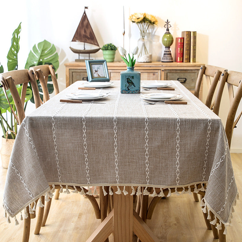 Katoenen Linnen Tafellaken Gestreept met Franjes 90x90-140x220 cm Stijlvol Tafeldecoratie Eettafel Diner | Sulvida