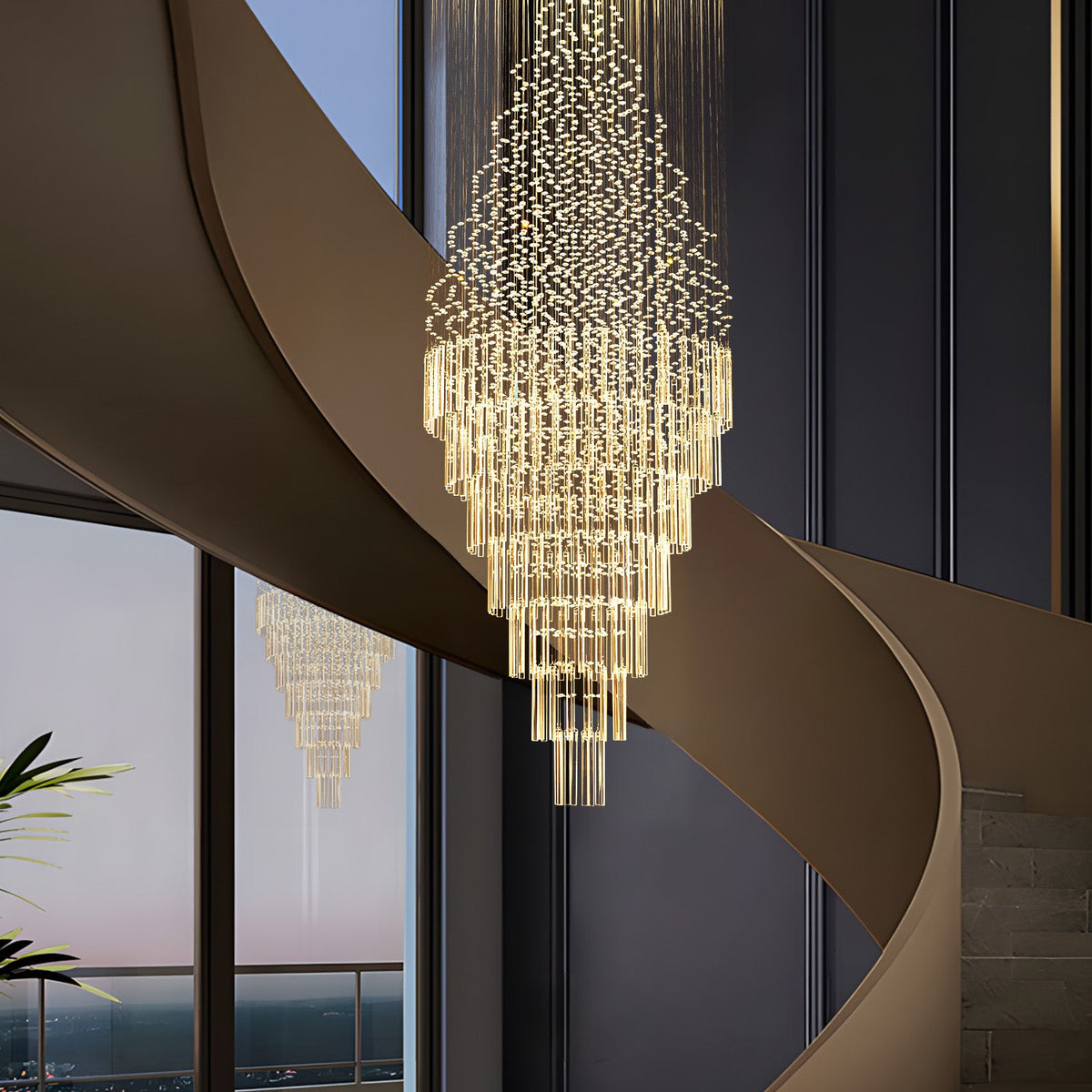 Kristallen Kroonluchter Chroom Regendrupvorm Meerlaags Trappenhuis Hal Cascade Verlichting Luxe Modern | Sulvida