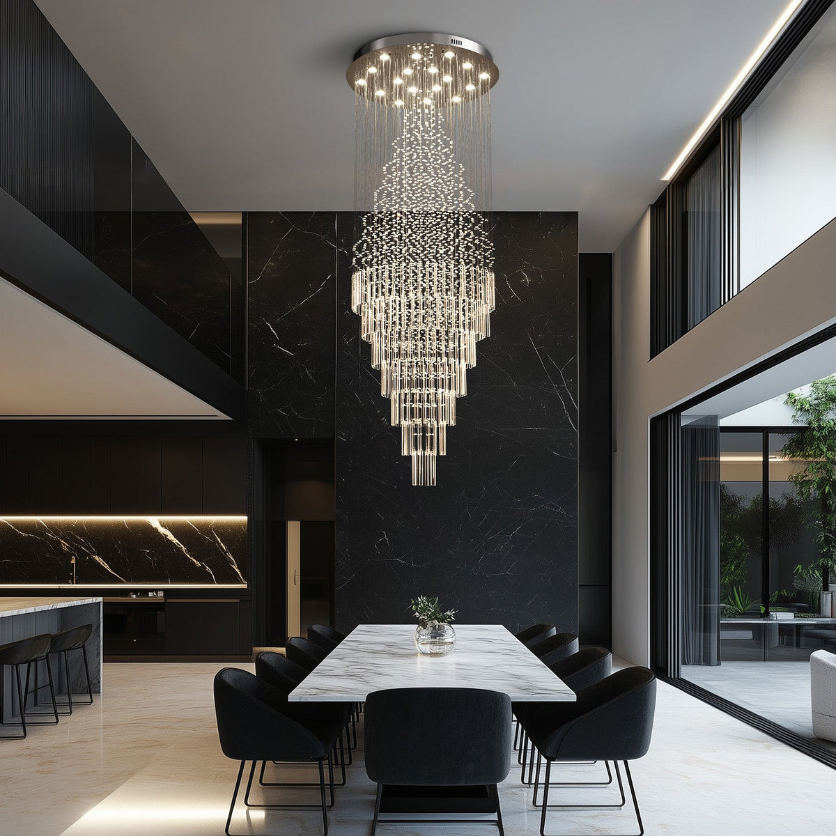Kristallen Kroonluchter Chroom Regendrupvorm Meerlaags Trappenhuis Hal Cascade Verlichting Luxe Modern | Sulvida