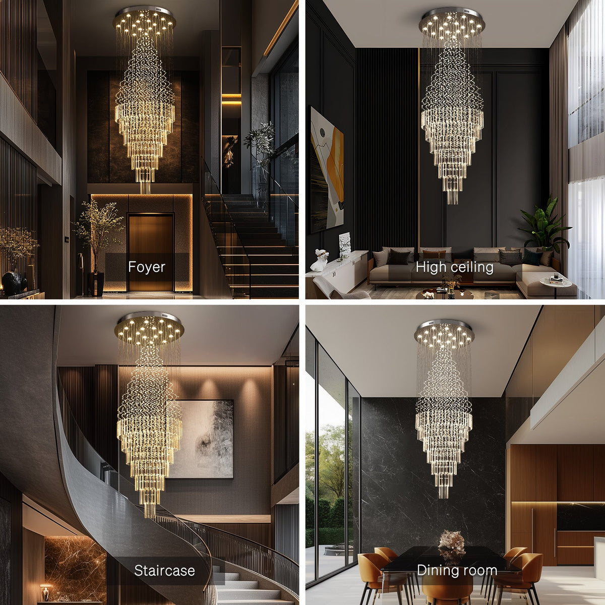 Kristallen Kroonluchter Chroom Regendrupvorm Meerlaags Trappenhuis Hal Cascade Verlichting Luxe Modern | Sulvida
