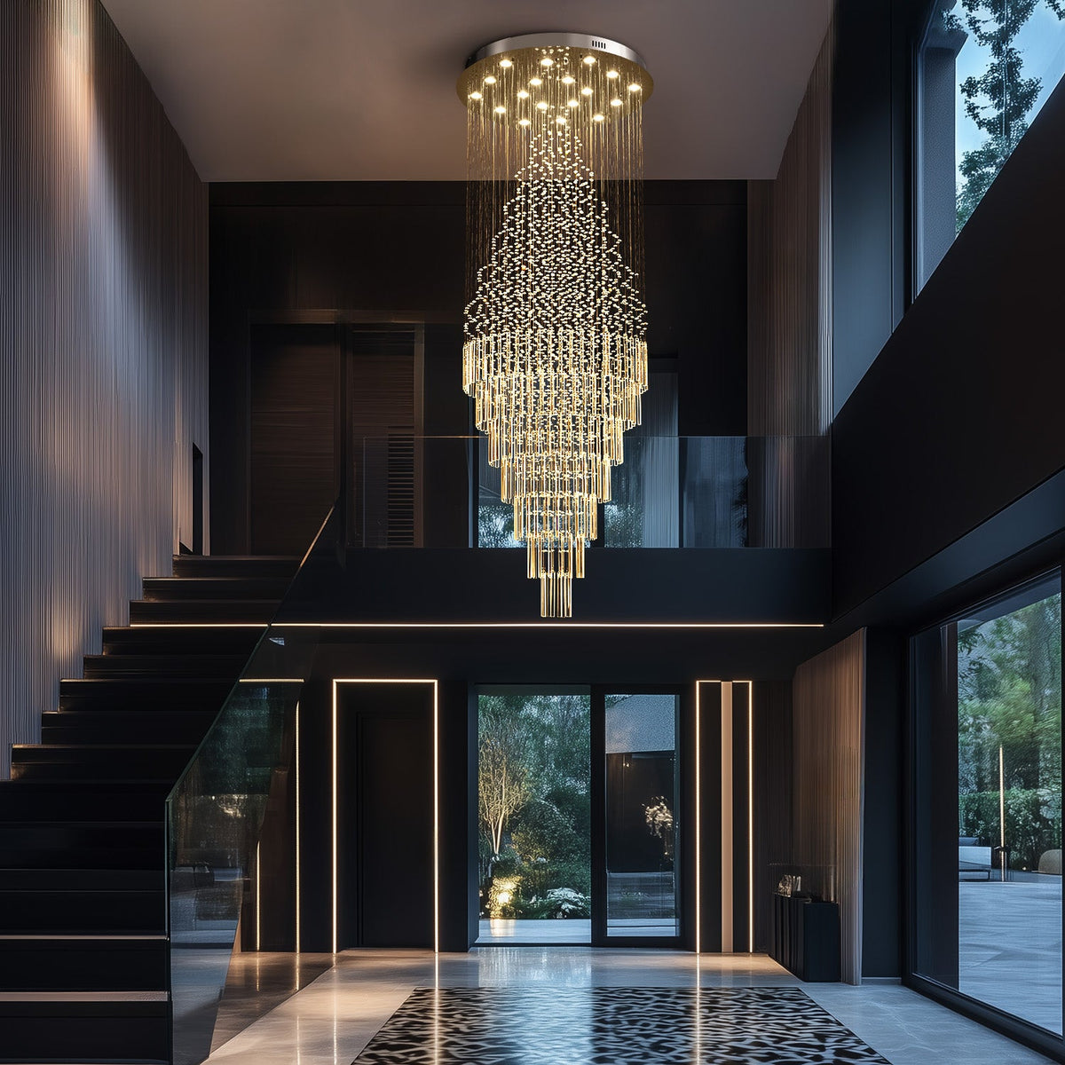 Kristallen Kroonluchter Chroom Regendrupvorm Meerlaags Trappenhuis Hal Cascade Verlichting Luxe Modern | Sulvida