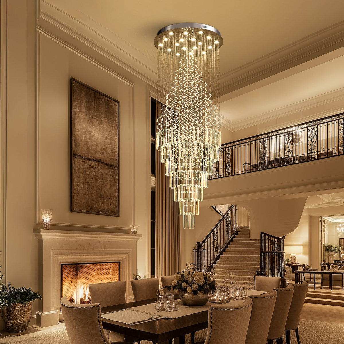 Kristallen Kroonluchter Chroom Regendrupvorm Meerlaags Trappenhuis Hal Cascade Verlichting Luxe Modern | Sulvida
