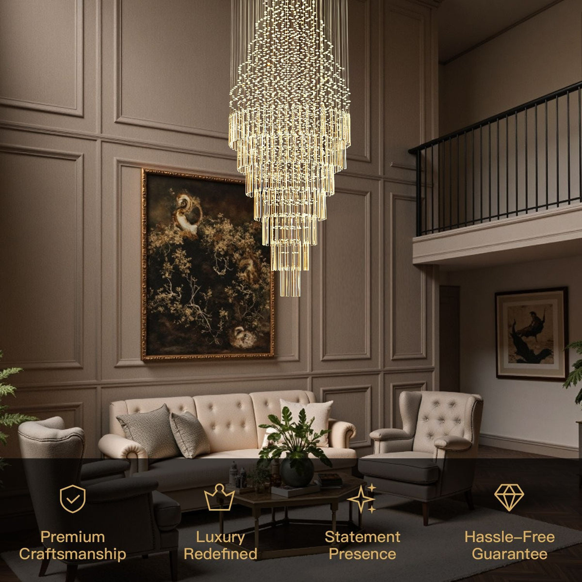 Kristallen Kroonluchter Chroom Regendrupvorm Meerlaags Trappenhuis Hal Cascade Verlichting Luxe Modern | Sulvida