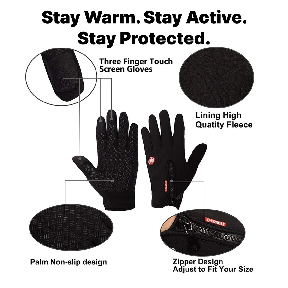 Verwarmde Winterhandschoenen Touchscreen Winddicht Antislip Thermo Outdoor Sporthandschoenen Ski Zwart | Sulvida