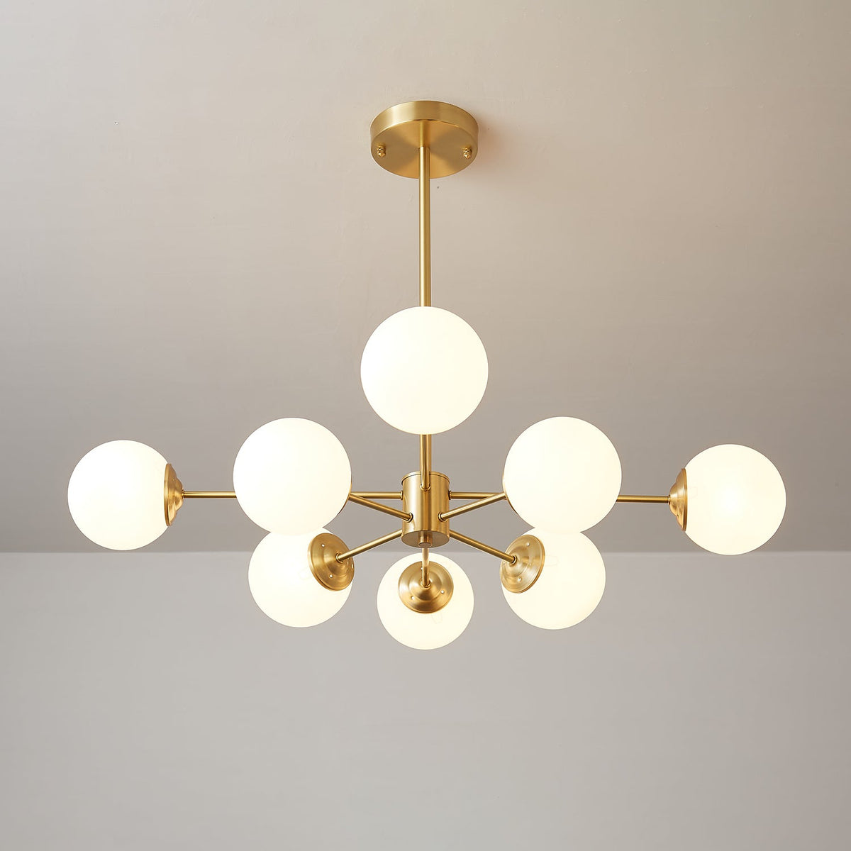 Glazen Bollen Hanglamp Messing met Witte Bollen voor Eetkamer Slaapkamer Woonkamer Plafondverlichting | Sulvida