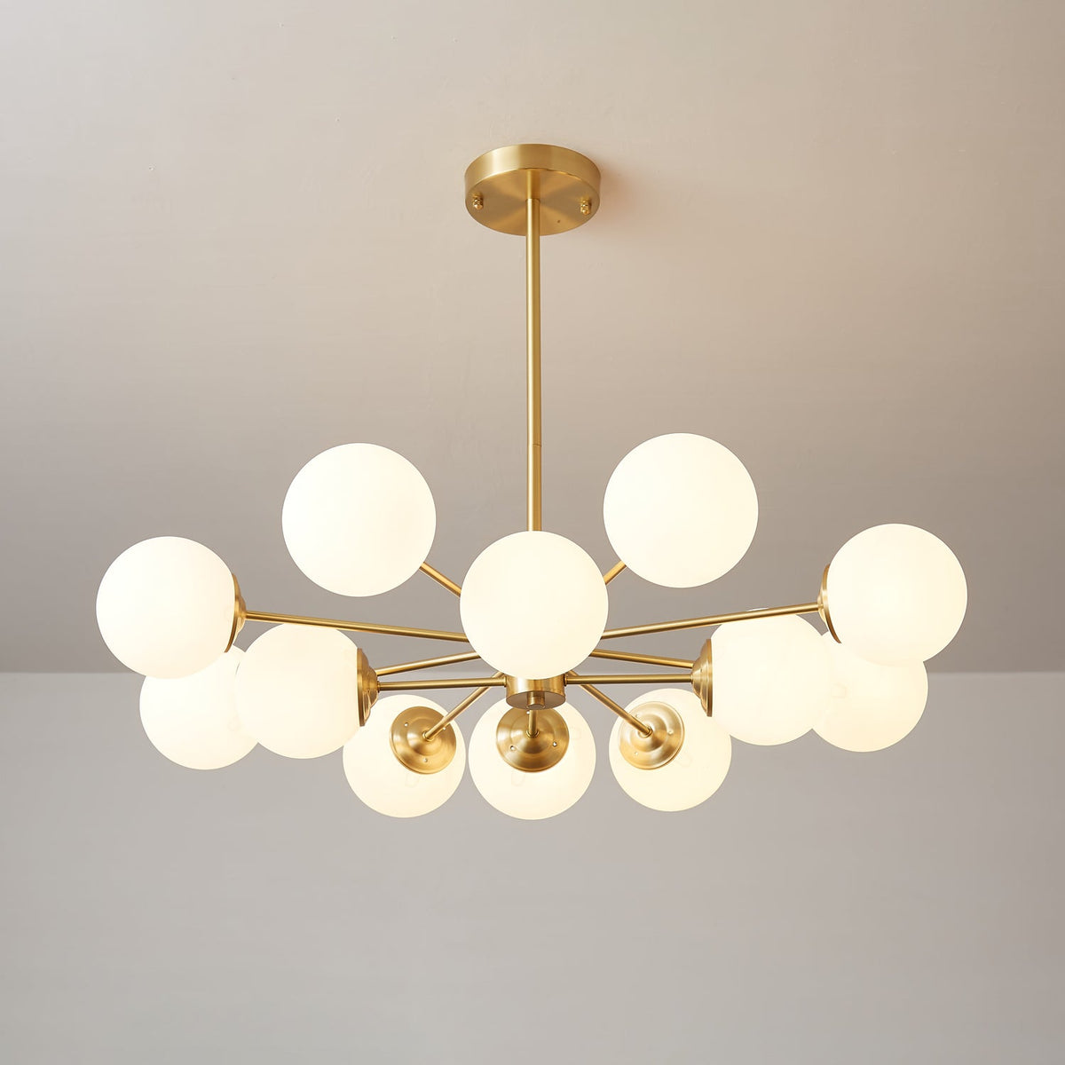 Glazen Bollen Hanglamp Messing met Witte Bollen voor Eetkamer Slaapkamer Woonkamer Plafondverlichting | Sulvida