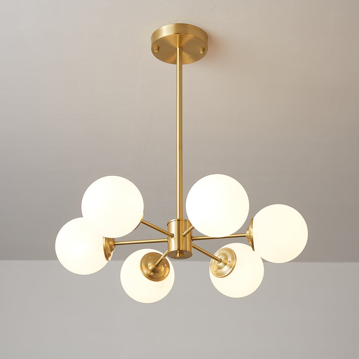Glazen Bollen Hanglamp Messing met Witte Bollen voor Eetkamer Slaapkamer Woonkamer Plafondverlichting | Sulvida