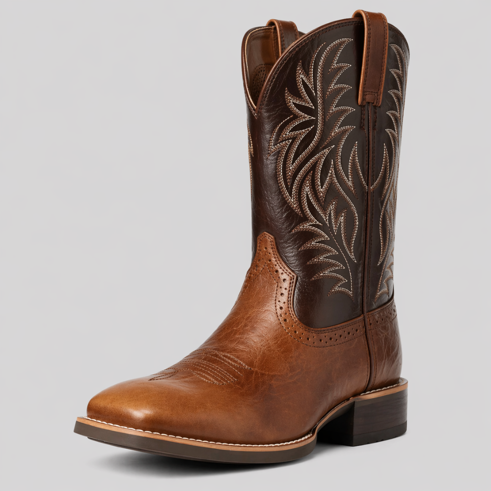 Herenlaarzen Western Geborduurd Leer Spitse Neus Hoge Schacht Cowboylaarzen Casual Stoer Herenschoeisel | Sulvida