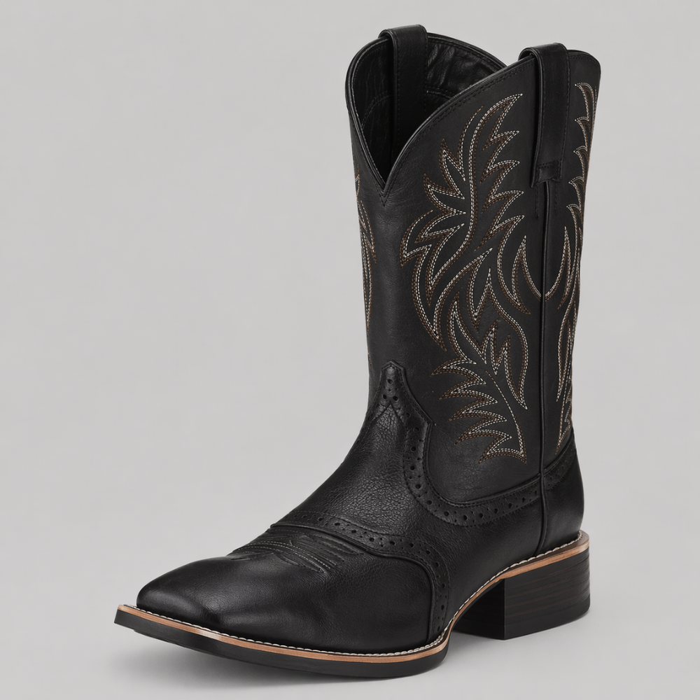 Herenlaarzen Western Geborduurd Leer Spitse Neus Hoge Schacht Cowboylaarzen Casual Stoer Herenschoeisel | Sulvida