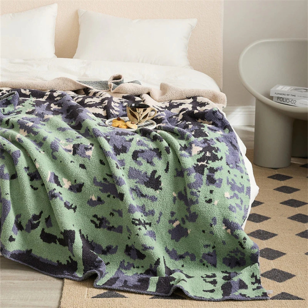 Gebreide plaid met natuurpatroon 130x160cm zacht fluweel microvezel warme deken voor bank bed reis herfst winter | Sulvida