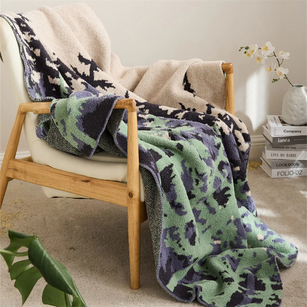 Gebreide plaid met natuurpatroon 130x160cm zacht fluweel microvezel warme deken voor bank bed reis herfst winter | Sulvida