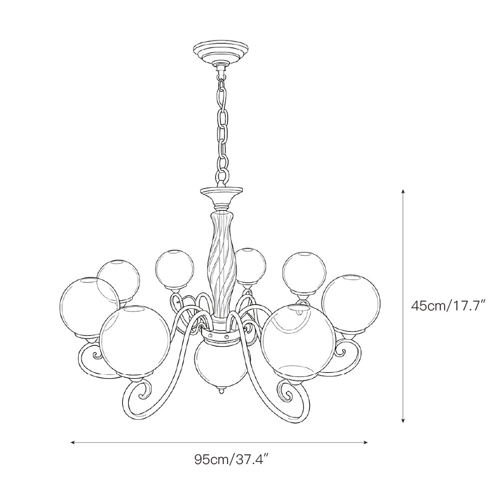 Kroonluchter met Handgeblazen Glazen Bollen en Antiek Messing Finish voor Sfeervolle Eetkamer en Woonkamer | Sulvida