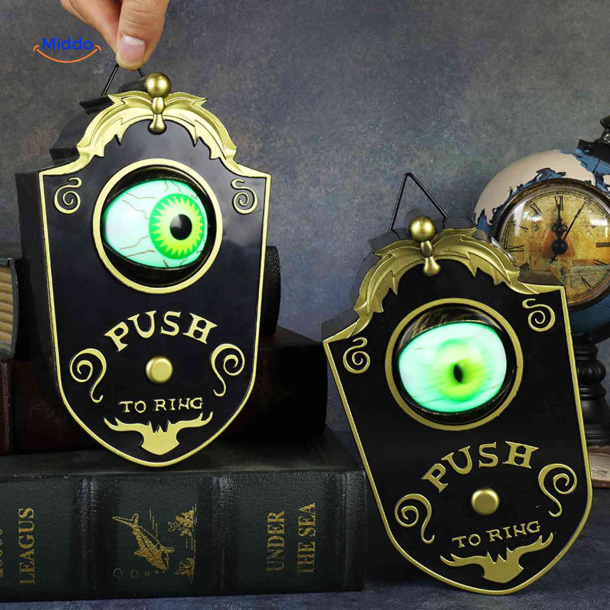 Decoratieve Oogdeurbel Halloween Gotisch PVC Goud Zwart Lichteffect Geluid Ophangbaar Herbruikbaar Deur | Sulvida