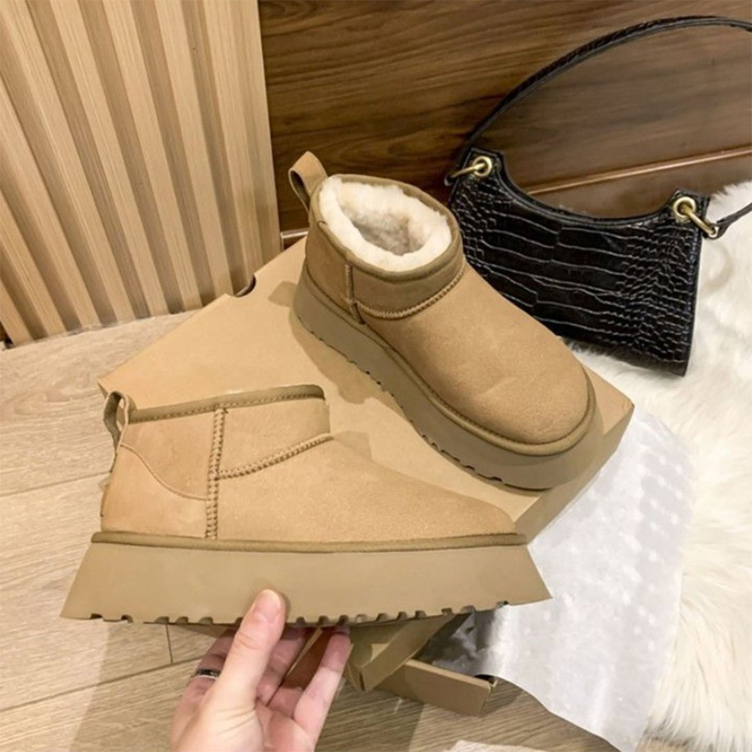 Bottes d’hiver pour femme en daim, doublées de laine de mouton, chaudes, imperméables et confortables, bottines noires, marron et grises | Sulvida