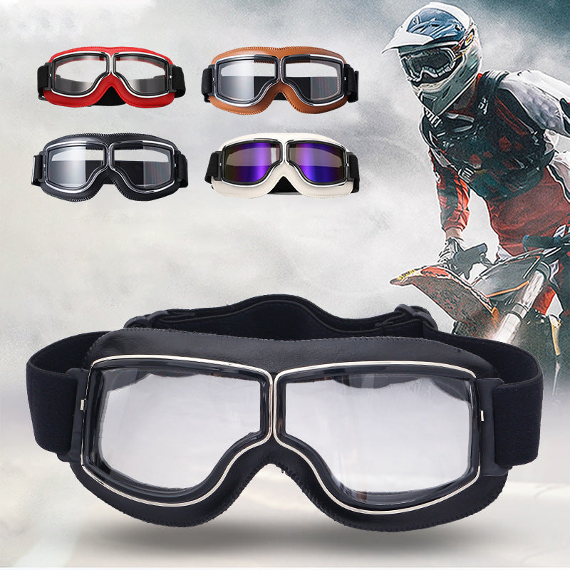 Motorgoggles Leer Vintage Aviator Over Bril Motorrijden Ski Bescherming UV Windscherm Verstelbaar Retro | Sulvida